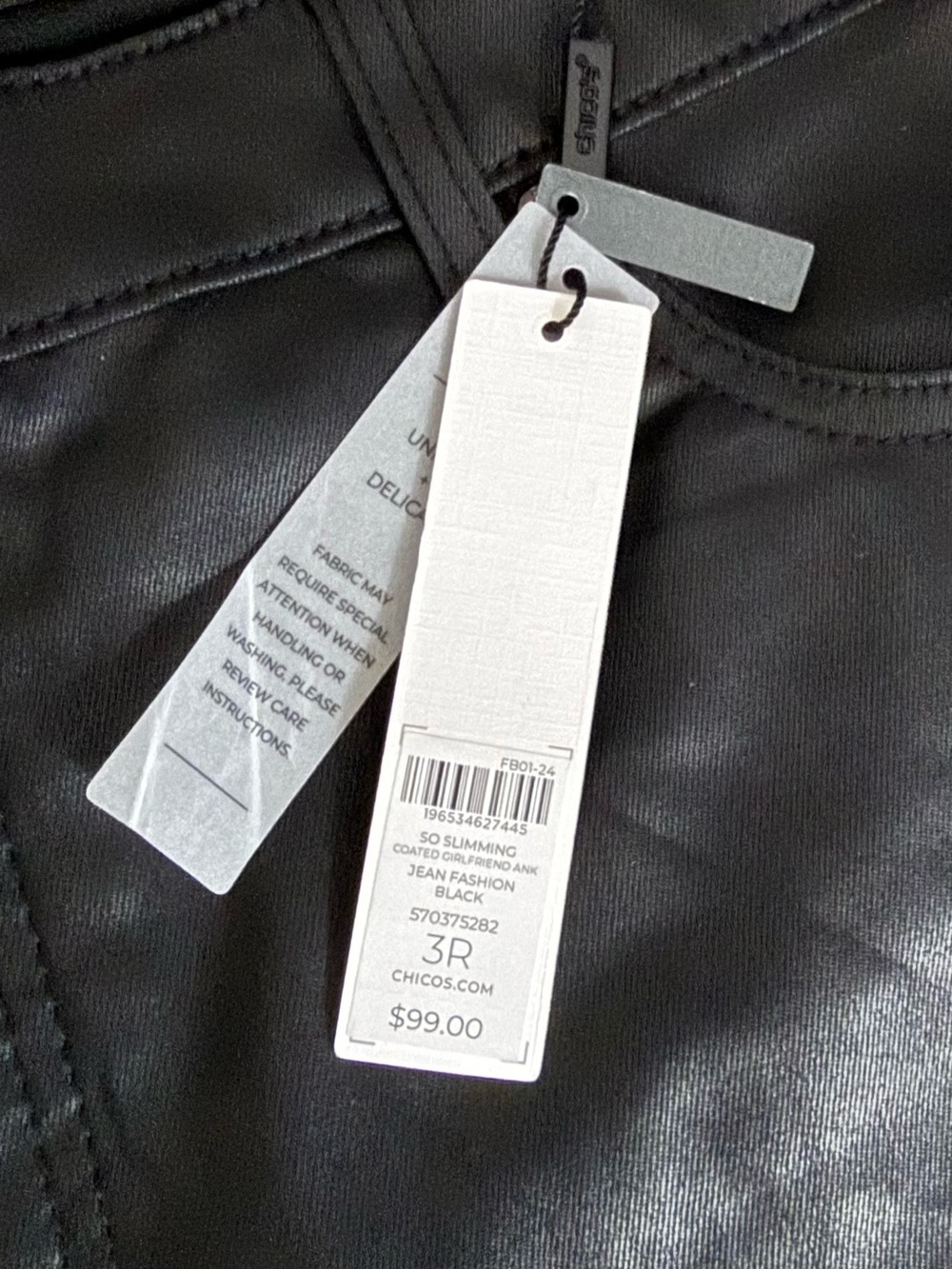 NWT Chico’s So Slimming Girlfriend Slim Leg Pants 3R 16 Black Faux Leather Look - Picture 8 of 12